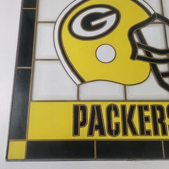 VTG Green Bay Packers Stained Glass Man Cave Bar Game Room Suncatcher Decor - Picture 5 of 7